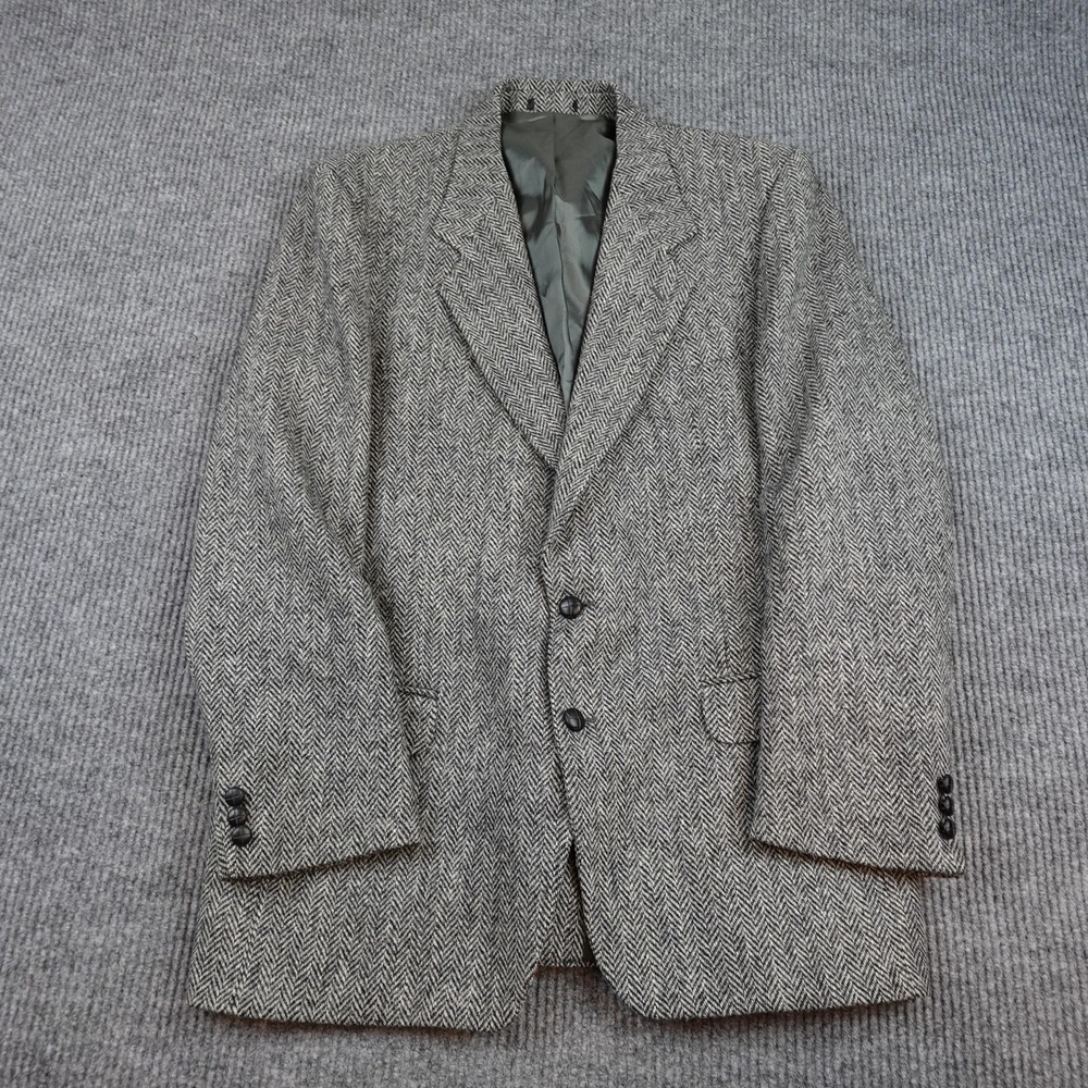 Harris Tweed Blazer Mens 42 Long Gray Herringbone Wool Sport Coat Jacket
